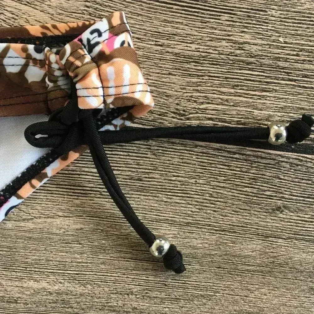 Two Piece Bikini Push Up Geometric Print Lace-up Thong Biikini Swim - Femstylo