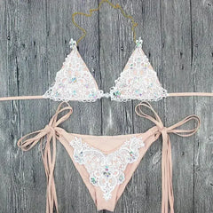Jeweled Bikini Crochet Jewelry Bikini Set two pieces Swimsuit Crystal - Femstylo