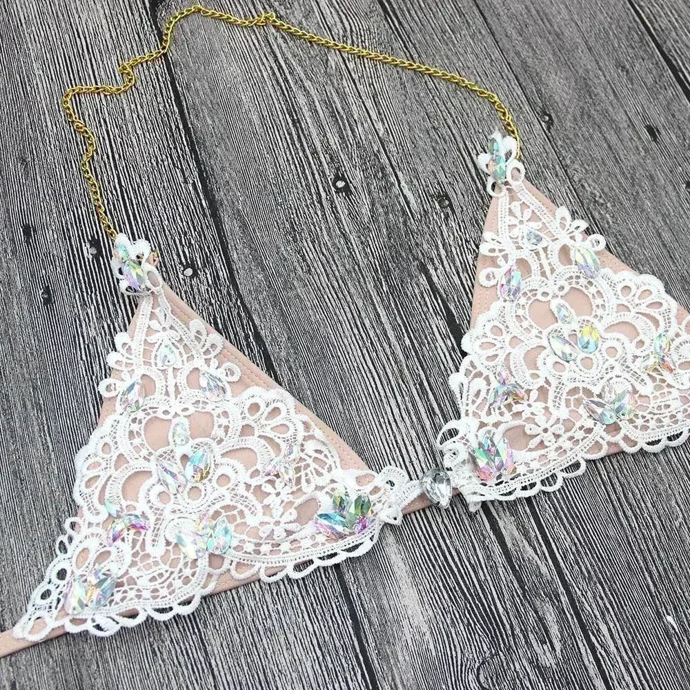 Jeweled Bikini Crochet Jewelry Bikini Set two pieces Swimsuit Crystal - Femstylo