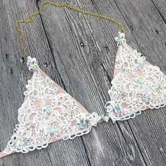 Jeweled Bikini Crochet Jewelry Bikini Set two pieces Swimsuit Crystal - Femstylo