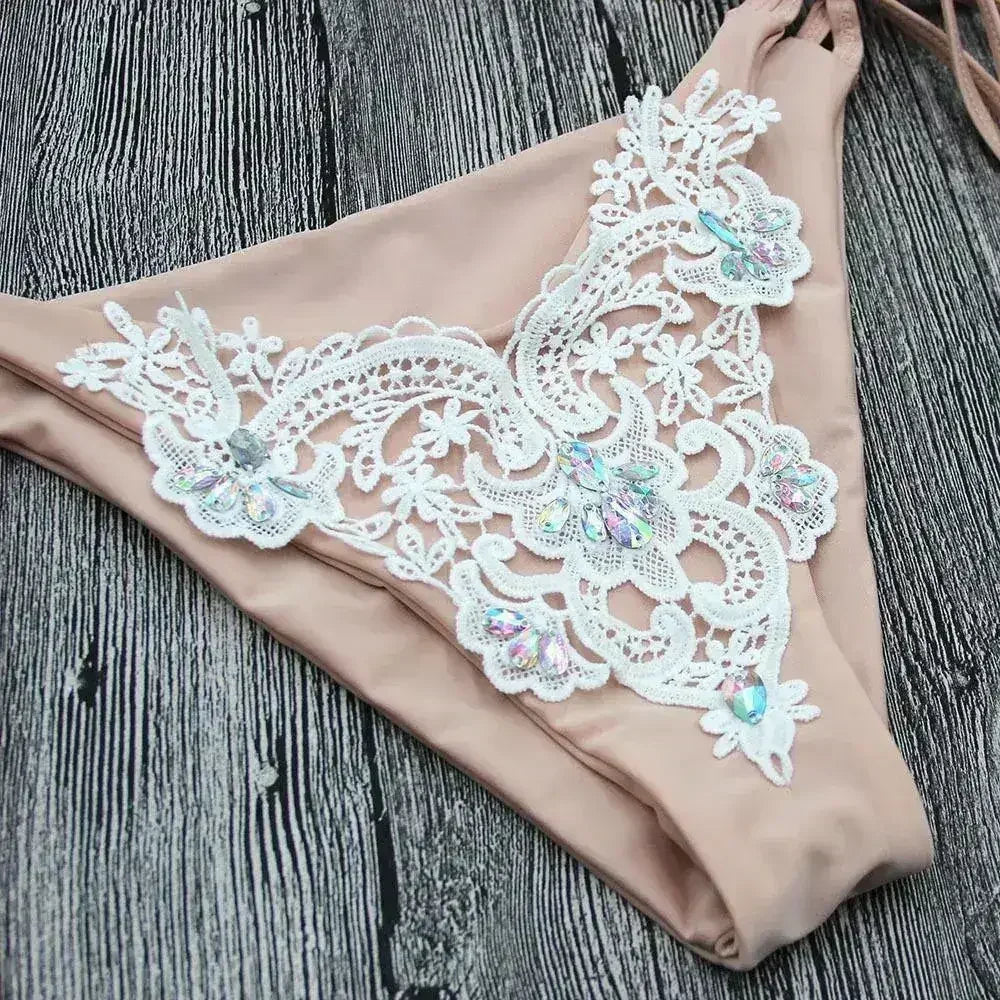 Jeweled Bikini Crochet Jewelry Bikini Set two pieces Swimsuit Crystal - Femstylo
