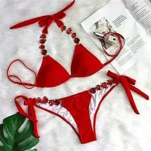 Bikini Sexy push up Crystal swimsuit female Halter swimwear women Knot - Femstylo
