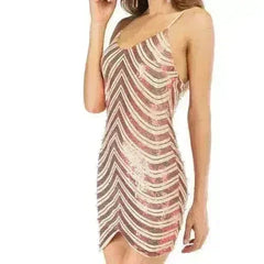 Sequin dress stretch sequin skirt open back beaded spaghetti strap - Femstylo