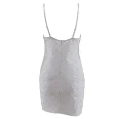 Sequin dress stretch sequin skirt open back beaded spaghetti strap - Femstylo