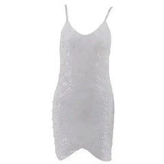 Sequin dress stretch sequin skirt open back beaded spaghetti strap - Femstylo