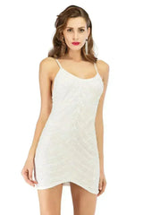 Sequin dress stretch sequin skirt open back beaded spaghetti strap - Femstylo