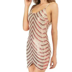 Sequin dress stretch sequin skirt open back beaded spaghetti strap - Femstylo