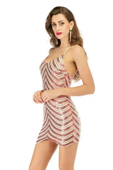 Sequin dress stretch sequin skirt open back beaded spaghetti strap - Femstylo