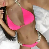 Diamond bikini Sexy push up halter swimsuit female crystal swimwear - Femstylo