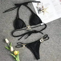 Diamond bikini Sexy push up halter swimsuit female crystal swimwear - Femstylo