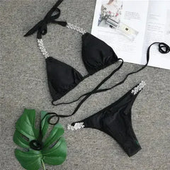 Diamond bikini Sexy push up halter swimsuit female crystal swimwear - Femstylo
