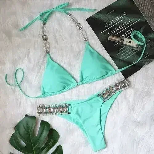 Bikini Sexy push up Crystal swimsuit female Halter swimwear women Knot - Femstylo
