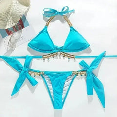 Diamond bikini Sexy push up halter swimsuit female crystal swimwear - Femstylo