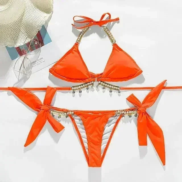 Diamond bikini Sexy push up halter swimsuit female crystal swimwear - Femstylo