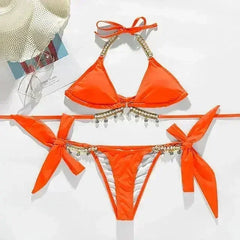Diamond bikini Sexy push up halter swimsuit female crystal swimwear - Femstylo