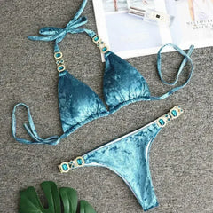 Sexy Summer Womens Bandage Bikini Sets Velvet Swimsuits Swimwear Push - Femstylo