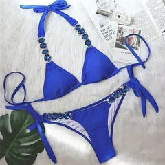 Bikini Sexy push up Crystal swimsuit female Halter swimwear women Knot - Femstylo