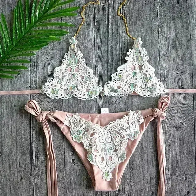 Sexy Crochet Jewelry Bikini Set two pieces Swimsuit female Lace - Femstylo