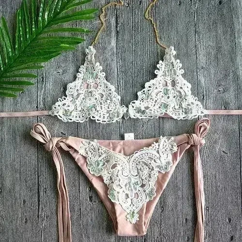 Sexy Crochet Jewelry Bikini Set two pieces Swimsuit female Lace - Femstylo