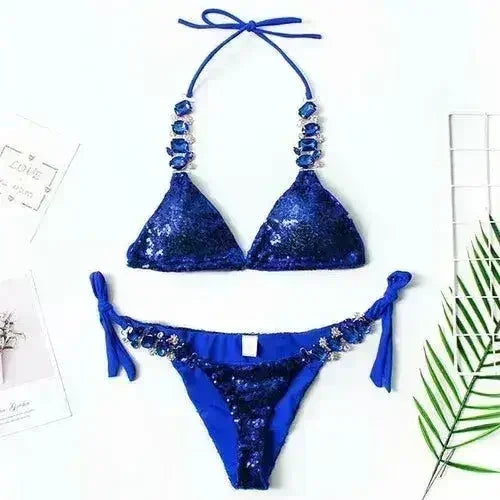 New Shiny Crystal Rhinestone Bikini 2021 Female Bandeau Swimsuit Women - Femstylo