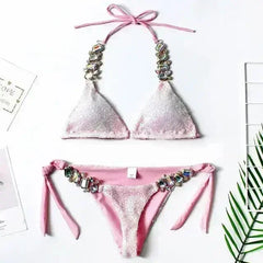 New Shiny Crystal Rhinestone Bikini 2021 Female Bandeau Swimsuit Women - Femstylo