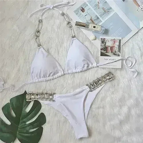 Diamond bikini Sexy push up halter swimsuit female crystal swimwear - Femstylo