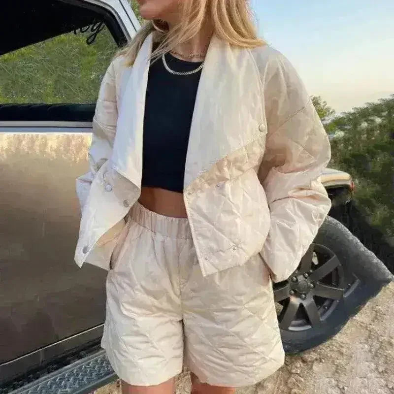 Quilted High Waist Shorts and Crop Jacket Suit top - Femstylo