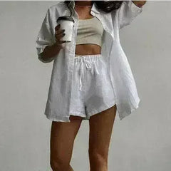 Summer Casual Shorts Suits Green Streetwear Short Sleeve Shirt 2 piece - Femstylo