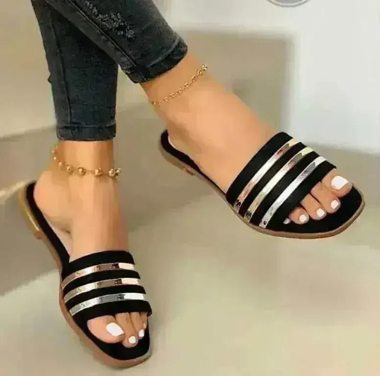 Fashion Slippers for Women Summer Slip On PU Ladies Flat Shoes Casual - Femstylo