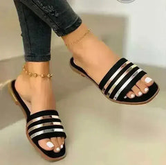 Fashion Slippers for Women Summer Slip On PU Ladies Flat Shoes Casual - Femstylo