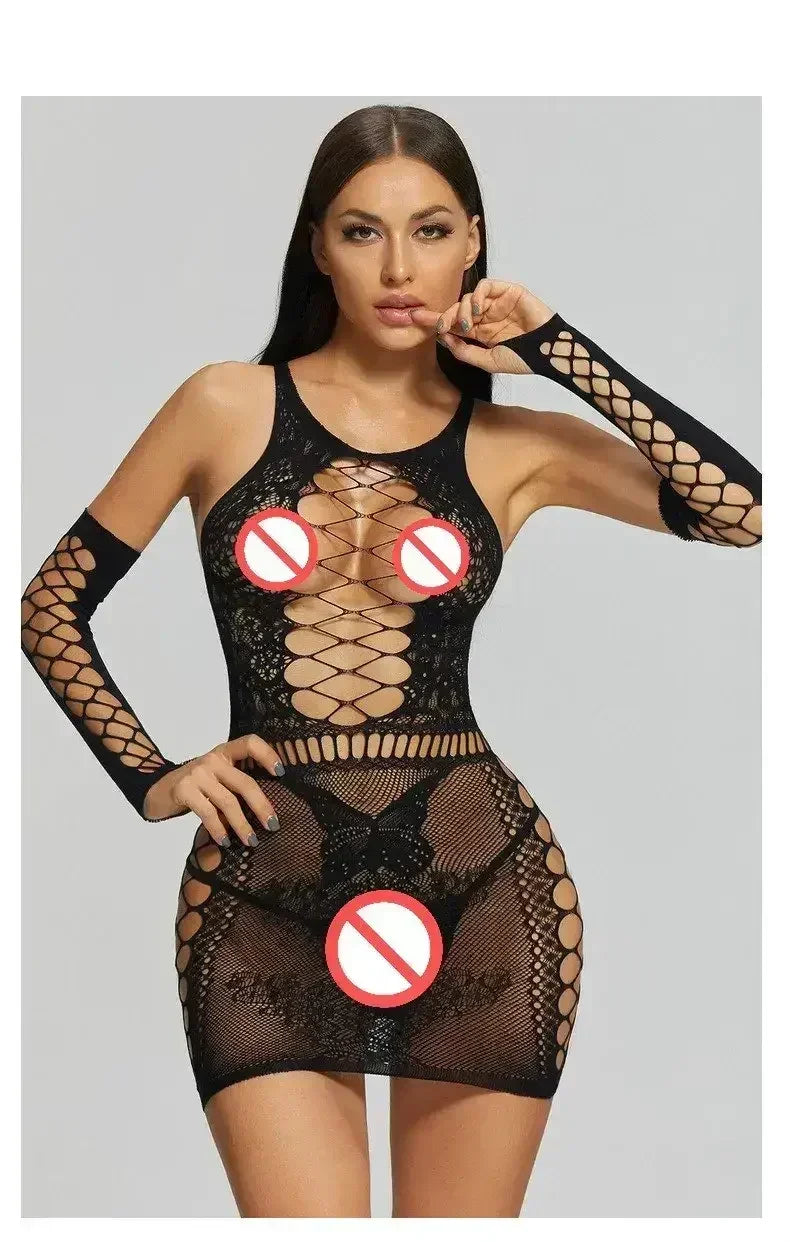 Women Sexy Lace Flexible Fishnet Teddy Lingerie Mesh Bodysuit Lingerie - Femstylo