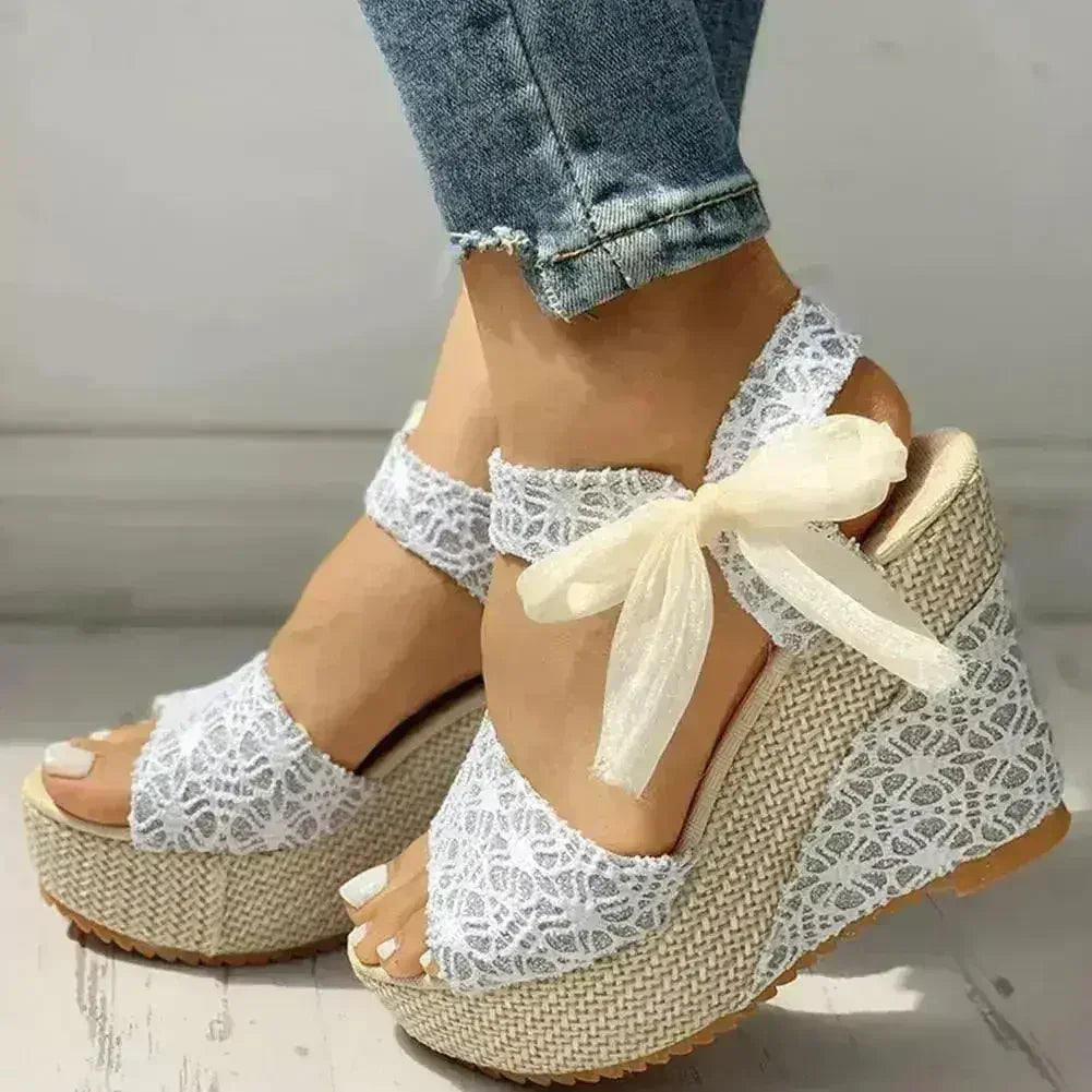 INS hot lace Leisure Women Wedges heeled women Shoes 2021Summer - Femstylo