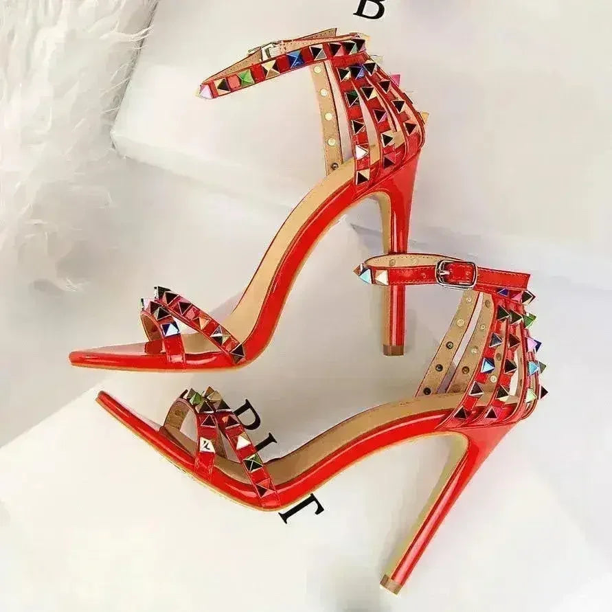 2021 Women 11cm High Heels Rivets Studded Sandals Lady Sandles - Femstylo