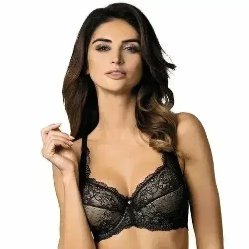 Semi Sheer Lace Padded Bra Gorteks Scarlet Black - Femstylo
