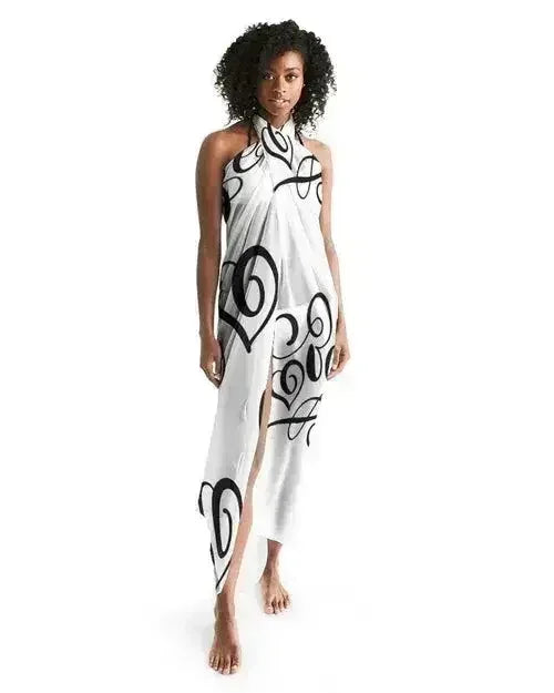 Sheer Sarong Swimsuit Cover Up Wrap / Love Black and White - Femstylo