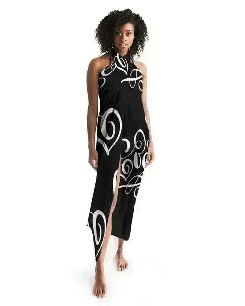 Sheer Sarong Swimsuit Cover Up Wrap / Love Black - Femstylo