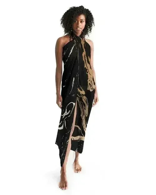 Sheer Swimsuit Cover Up Abstract Print Gold and Black - Femstylo
