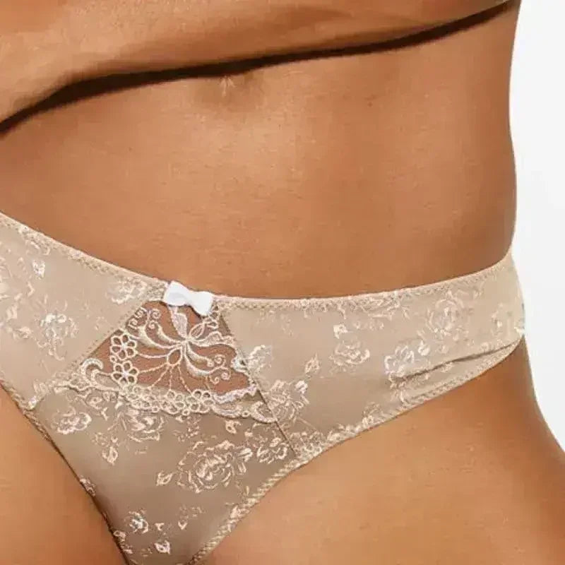 Floral Semi Sheer Thong Panty Sawren Frappe - Femstylo
