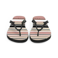 Striped Beige Black & Cream Flower Detail Flip Flops. Beach Shoes - Femstylo