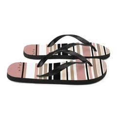 Striped Beige Black & Cream Flower Detail Flip Flops. Beach Shoes - Femstylo