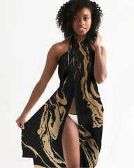 Sheer Swimsuit Cover Up Abstract Print Gold and Black - Femstylo