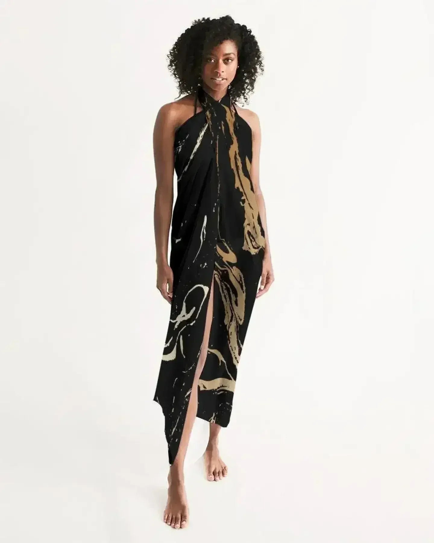 Sheer Swimsuit Cover Up Abstract Print Gold and Black - Femstylo