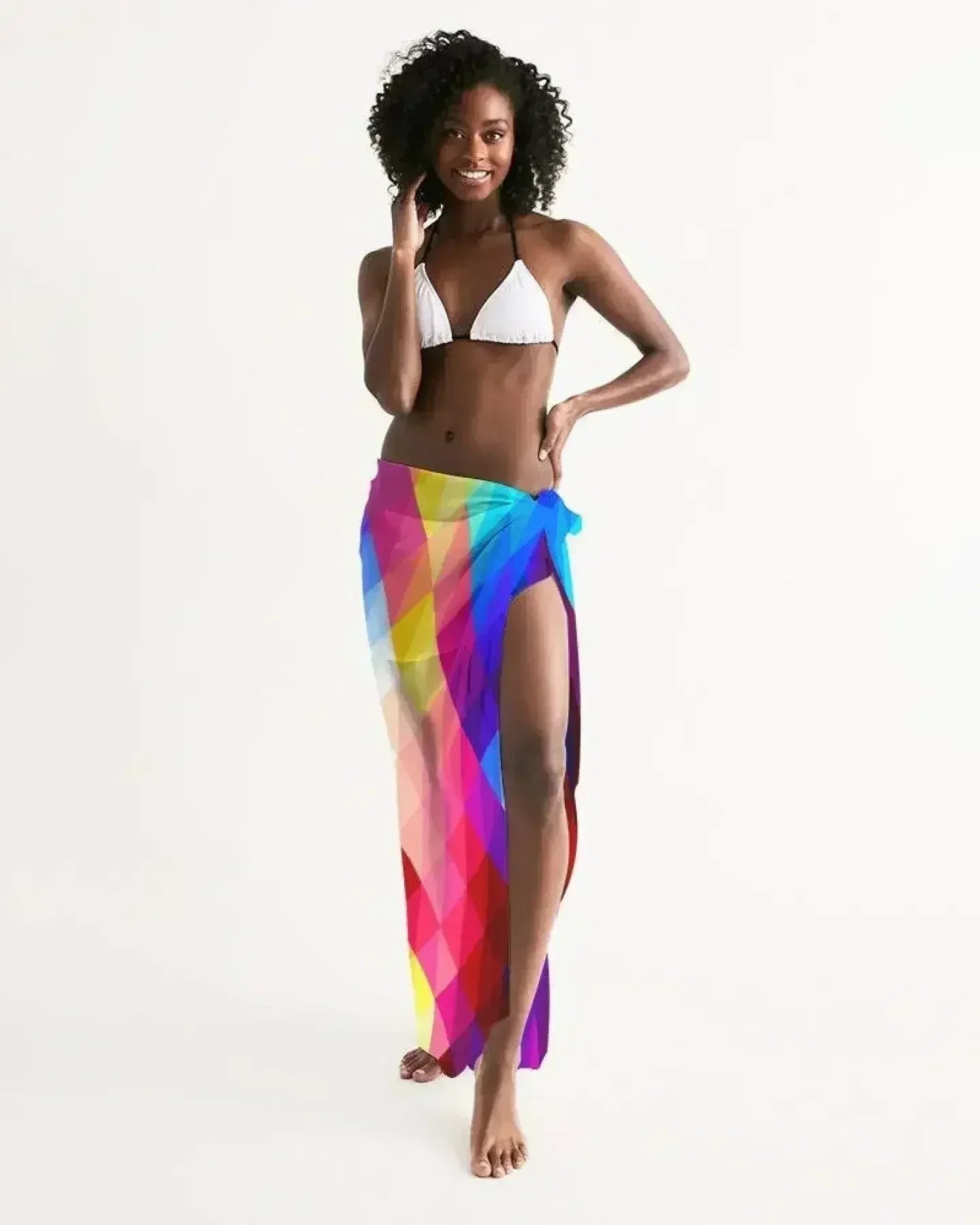 Sheer Sarong Swimsuit Cover Up Wrap / Red Block Multicolor - Femstylo