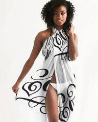 Sheer Sarong Swimsuit Cover Up Wrap / Love Black and White - Femstylo