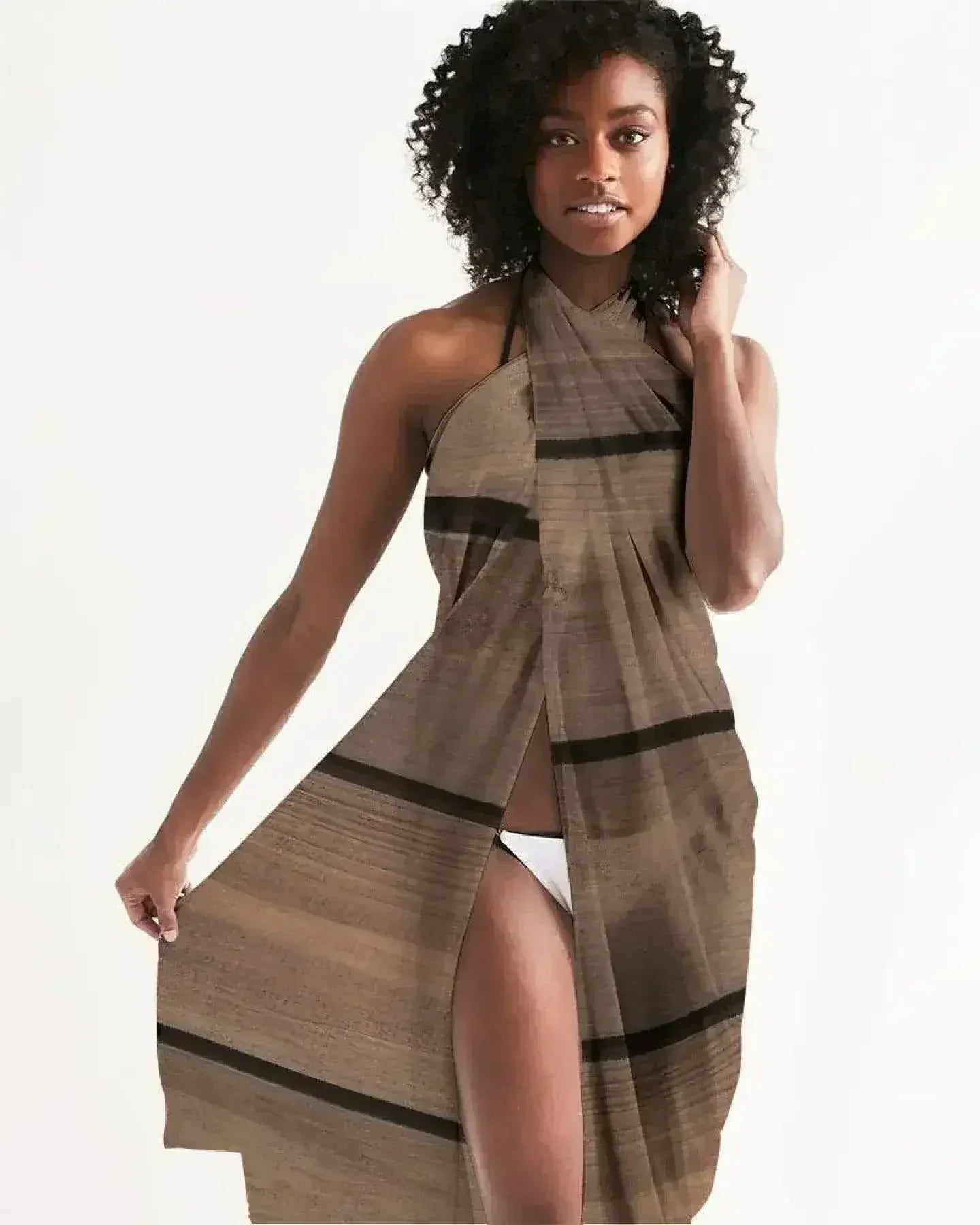 Sheer Sarong Swimsuit Cover Up Wrap / Brown Wood - Femstylo