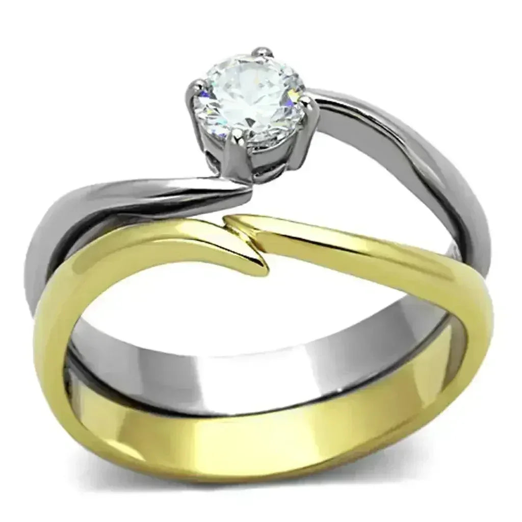 TK1092 - Two-Tone IP Gold (Ion Plating) Stainless Steel Ring with AAA - Femstylo