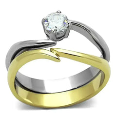 TK1092 - Two-Tone IP Gold (Ion Plating) Stainless Steel Ring with AAA - Femstylo