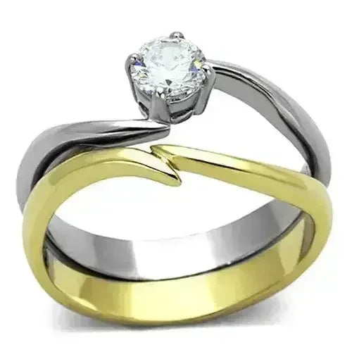 TK1092 - Two-Tone IP Gold (Ion Plating) Stainless Steel Ring with AAA - Femstylo