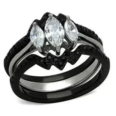 TK1347 - Two-Tone IP Black Stainless Steel Ring with AAA Grade CZ in - Femstylo