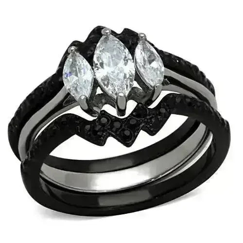 TK1347 - Two-Tone IP Black Stainless Steel Ring with AAA Grade CZ in - Femstylo